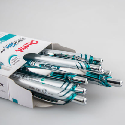 EnerGel RTX Retractable Liquid Gel Pen, (0.7mm) Metal Tip, Medium Line, Turquoise Ink (BL77-S3)