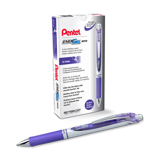 EnerGel RTX Retractable Liquid Gel Pen, (0.7mm) Medium line, Lilac Ink (BL77-V3)