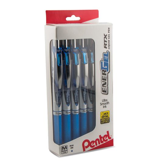 EnerGel RTX Retractable Liquid Gel Pen, (0.7mm) Metal Tip, Medium Line,0.7mm, Blue Ink, 12-Pk Hanging Window Box (BL77PC12C1)