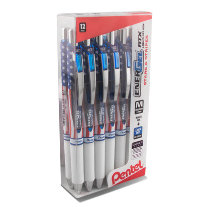 EnerGel RTX Retractable Liquid Gel Pen, Flag Barrel, (0.7mm) Metal Tip, Medium Line, Black Ink (BL77USA-A)