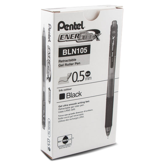 EnerGel-X Retractable Liquid Gel Pen, (0.5mm) Needle Tip, Fine Line, Black Ink (BLN105-A)