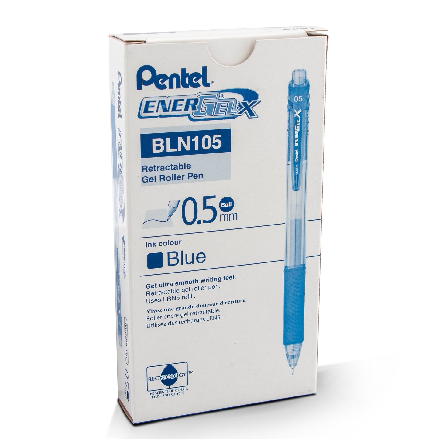 EnerGel-X Retractable Liquid Gel Pen, (0.5mm) Needle Tip, Fine Line, Blue Ink (BLN105-C)