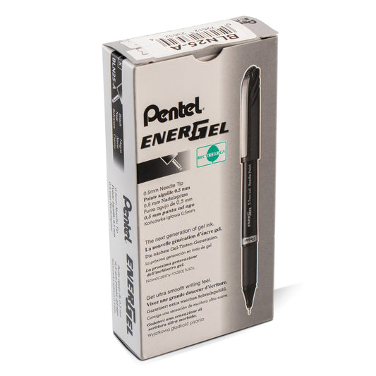 EnerGel NV Liquid Gel Pen, (0.5mm) Needle Tip, Fine Line Capped, Black Ink (BLN25-A)