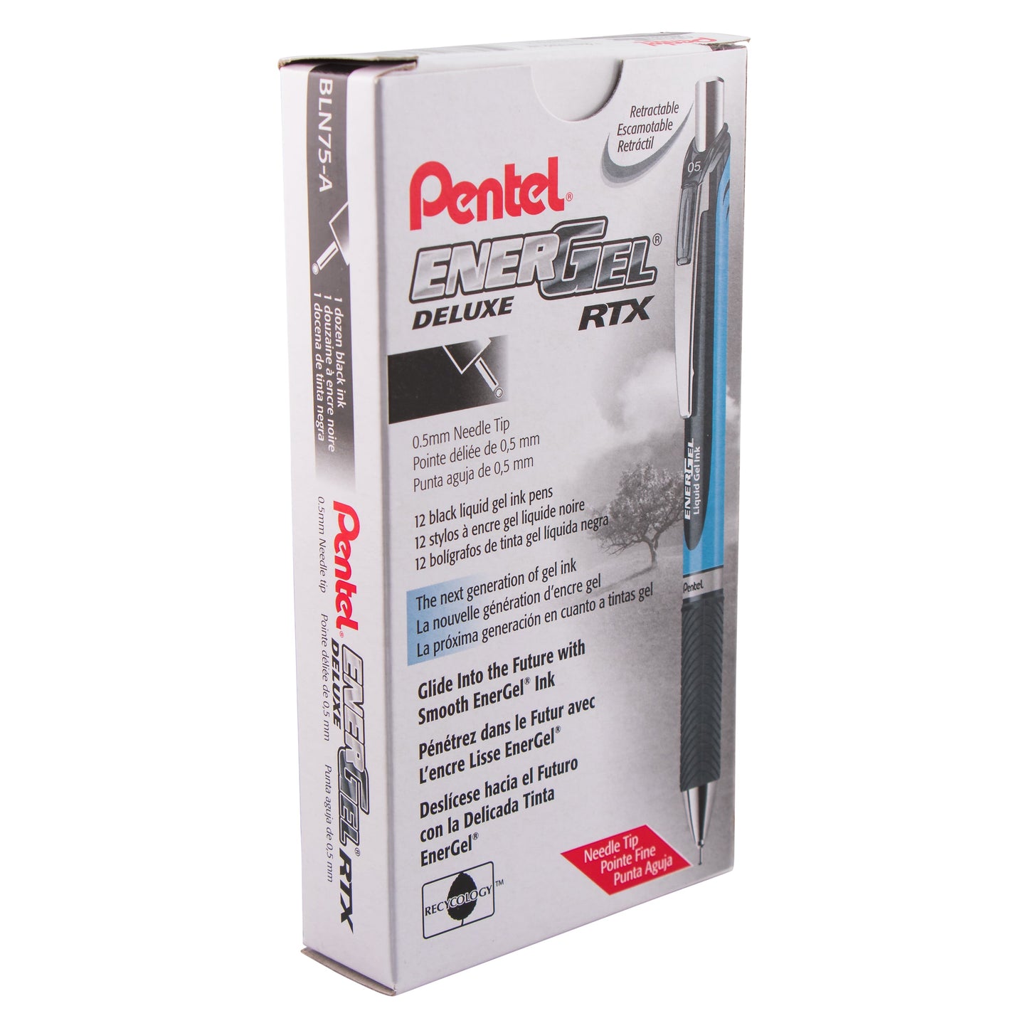 EnerGel RTX Retractable Liquid Gel Pen, (0.5mm) Needle Tip, Fine Line, Black Ink (BLN75-A)