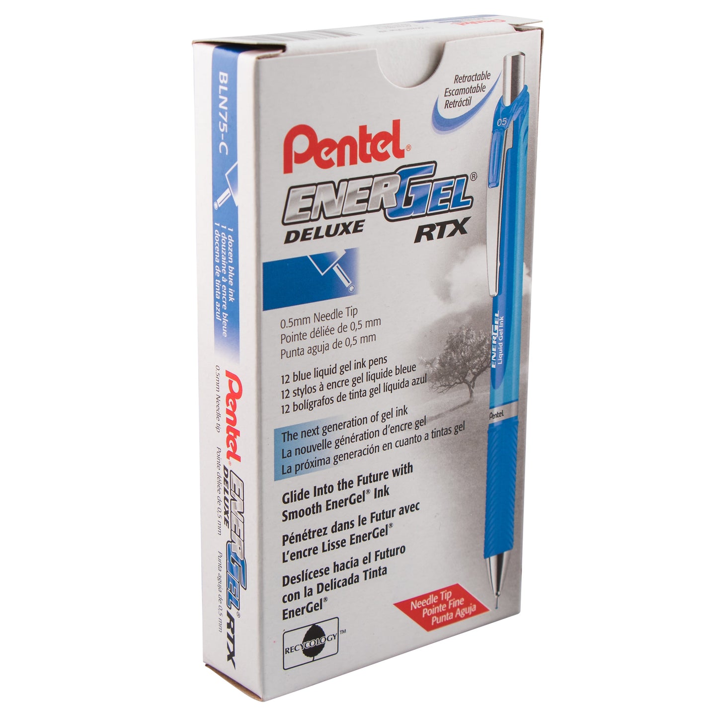 EnerGel RTX Retractable Liquid Gel Pen, (0.5mm) Needle Tip, Fine Line, Blue Ink (BLN75-C)