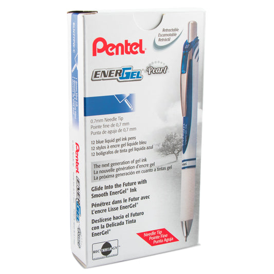 EnerGel Pearl Retractable Liquid Gel Pen, (0.7mm) Needle Tip, Medium Line, Blue Ink (BLN77PW-C)