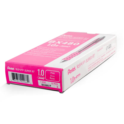 RSVP Super RT Ballpoint Pen, (1.0mm) Medium Line, Pink Ink (BX480-P)