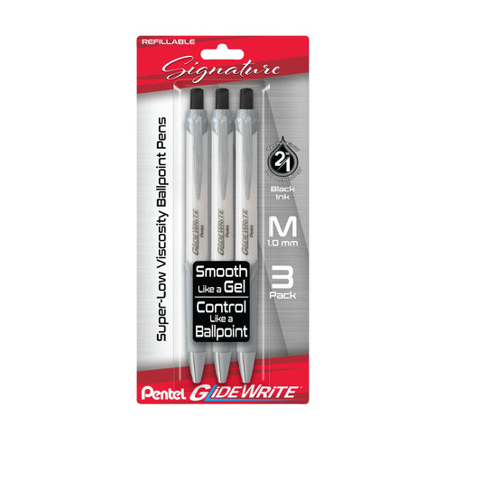 GlideWrite Signature Ballpoint Pen, (1.0mm) medium, white barrel, Black Ink, 3-pk (BX930WBP3A)