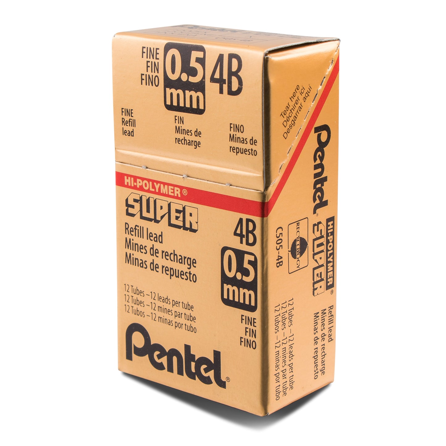 Super Hi-Polymer Lead Refill (0.5mm) Fine, 4B, 12 pcs/Tube (C505-4B)