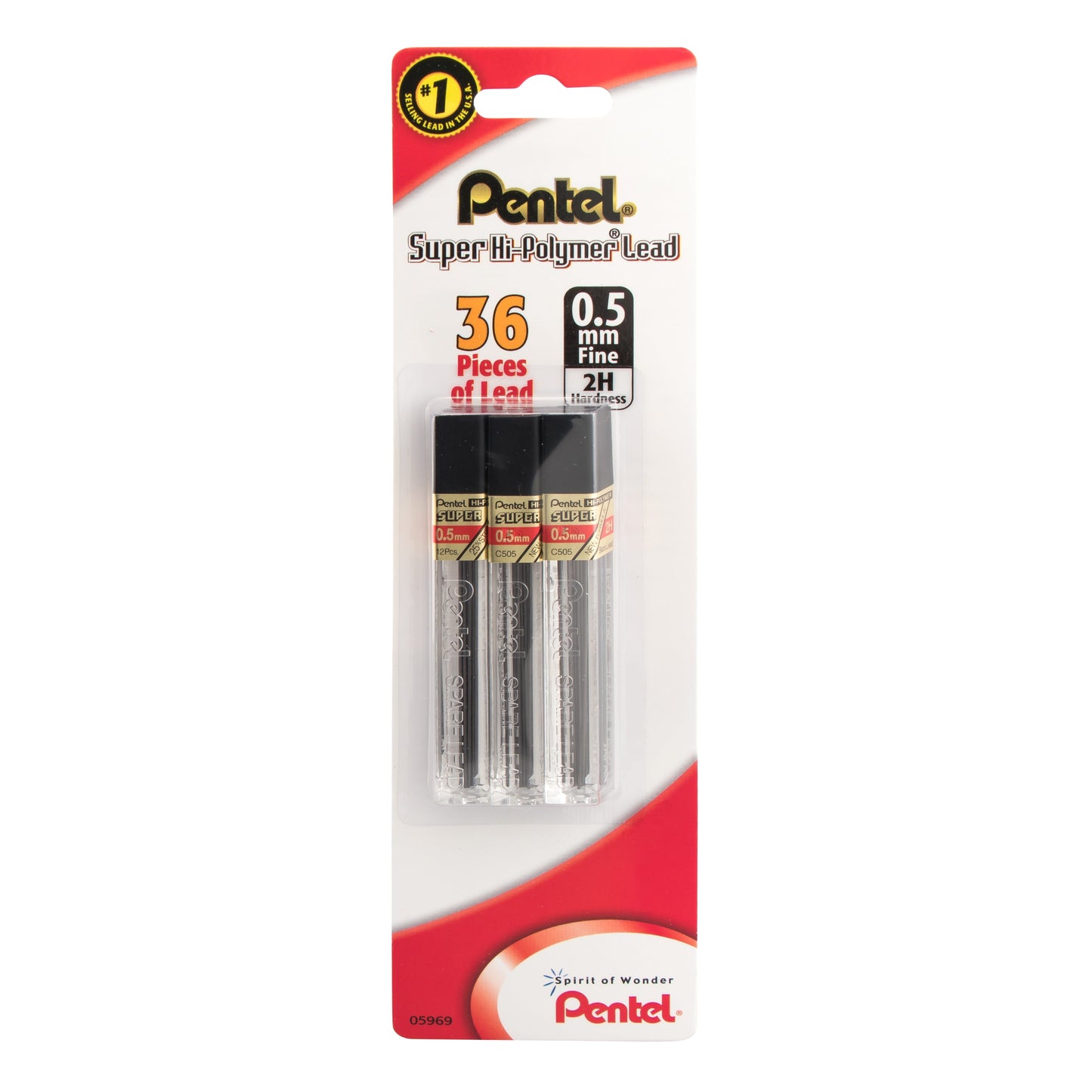 Super Hi-Polymer Lead Refill (0.5mm) Fine, 2H, 12 pcs/Tube 3-Pk (C505BP32H-K6)