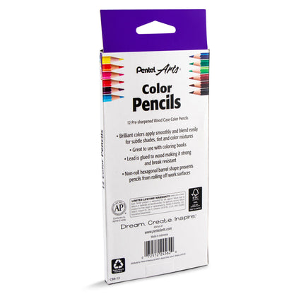 Pentel Arts Color Pencils - Assorted Colors,12-Pk (CB8-12)