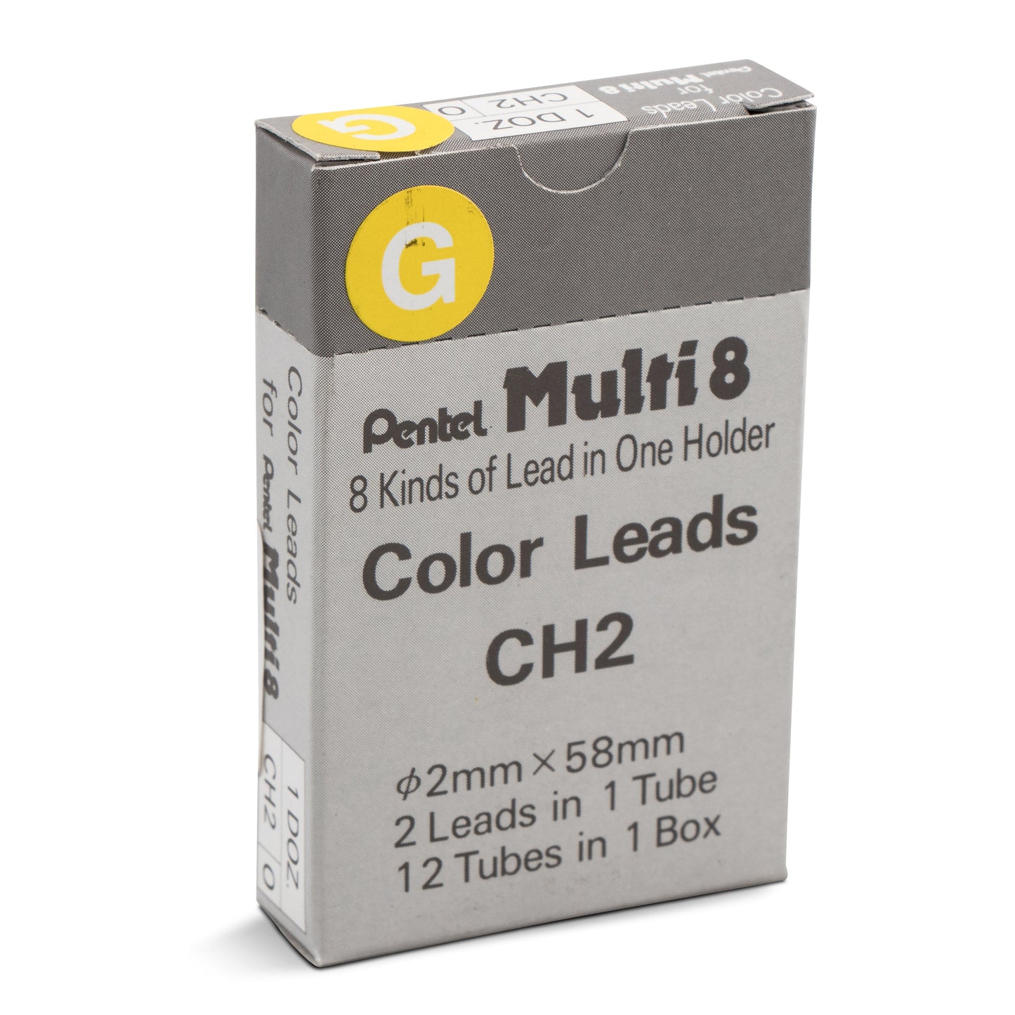 Pentel Arts 8 Colour Pencil Lead Refill (2.0mm), Yellow, 2 pcs/Tube (CH2-G)