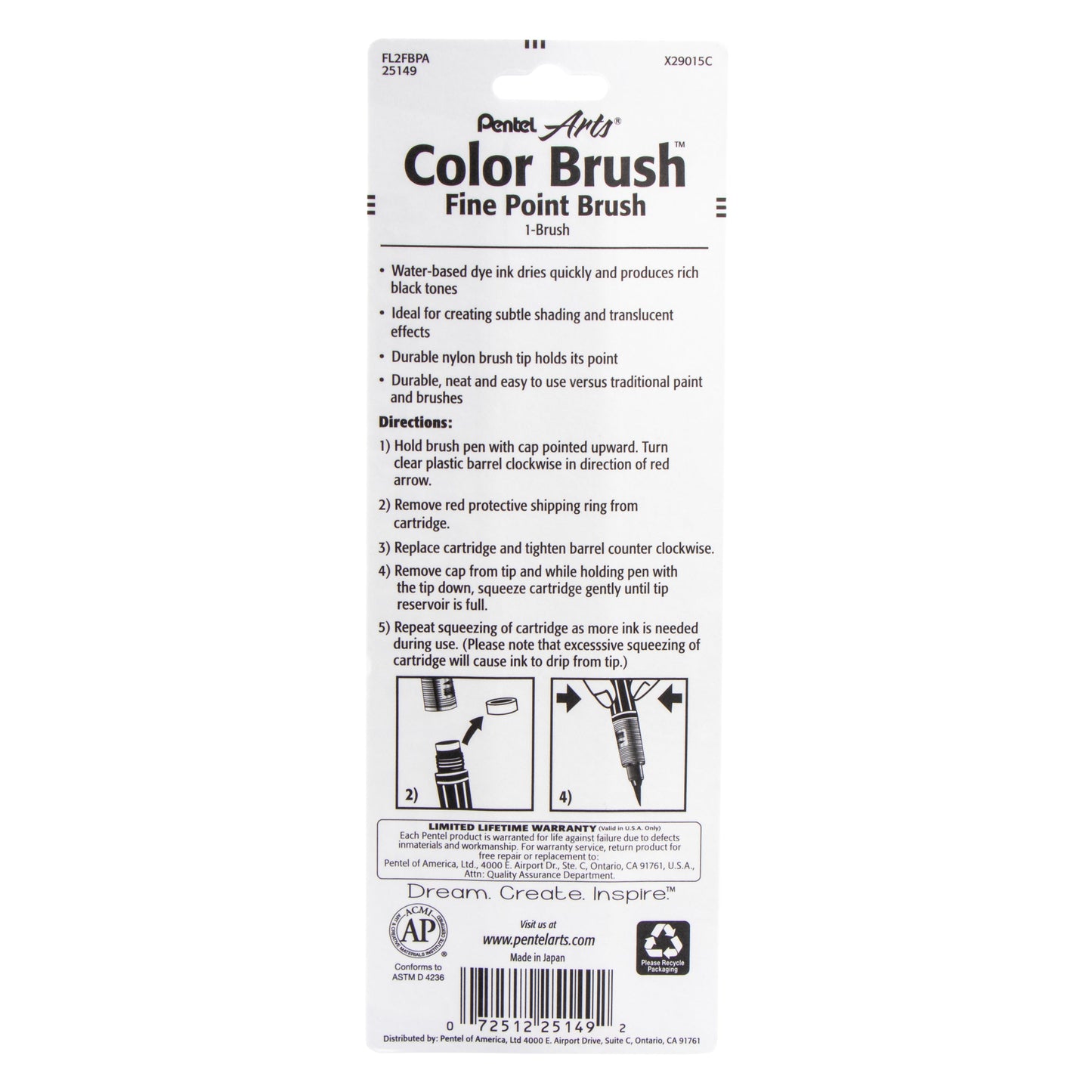 Pentel Arts Brush, Fine Point, Black Ink 1-Pk (FL2FBPA)