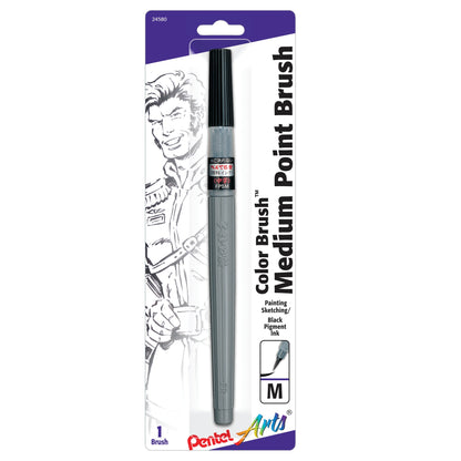 Pentel Arts Color Brush with Pigment Ink, Medium Tip, Black Ink 1-Pk (FP5MBPA)