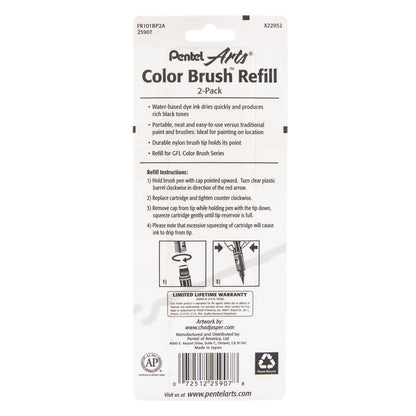 Pentel Arts Color Brush Refills, Black Ink, 2-Pk (FR101BP2A)