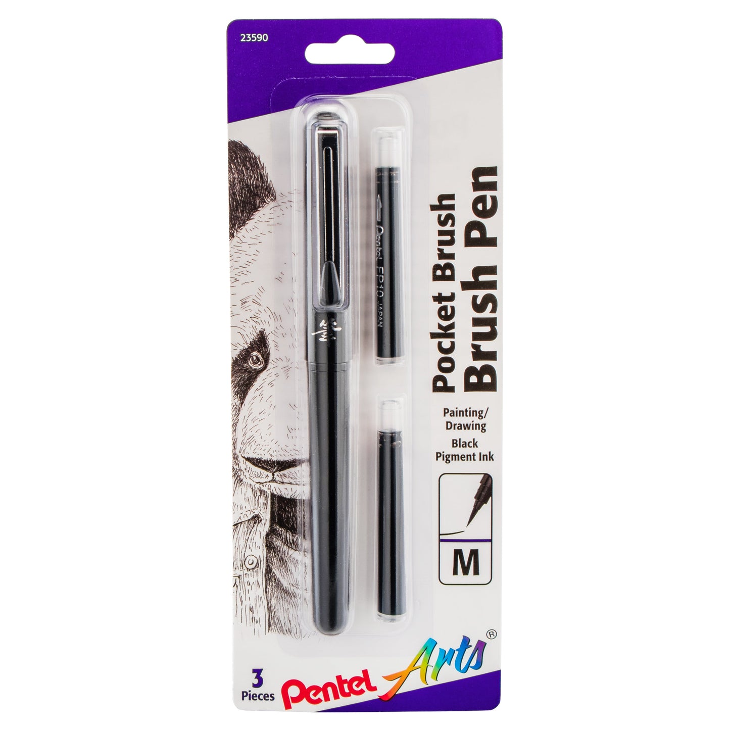 Pentel Arts Pocket Brush Pen with Refills, 1 Pen & 2 Refills (GFKP3BPA)
