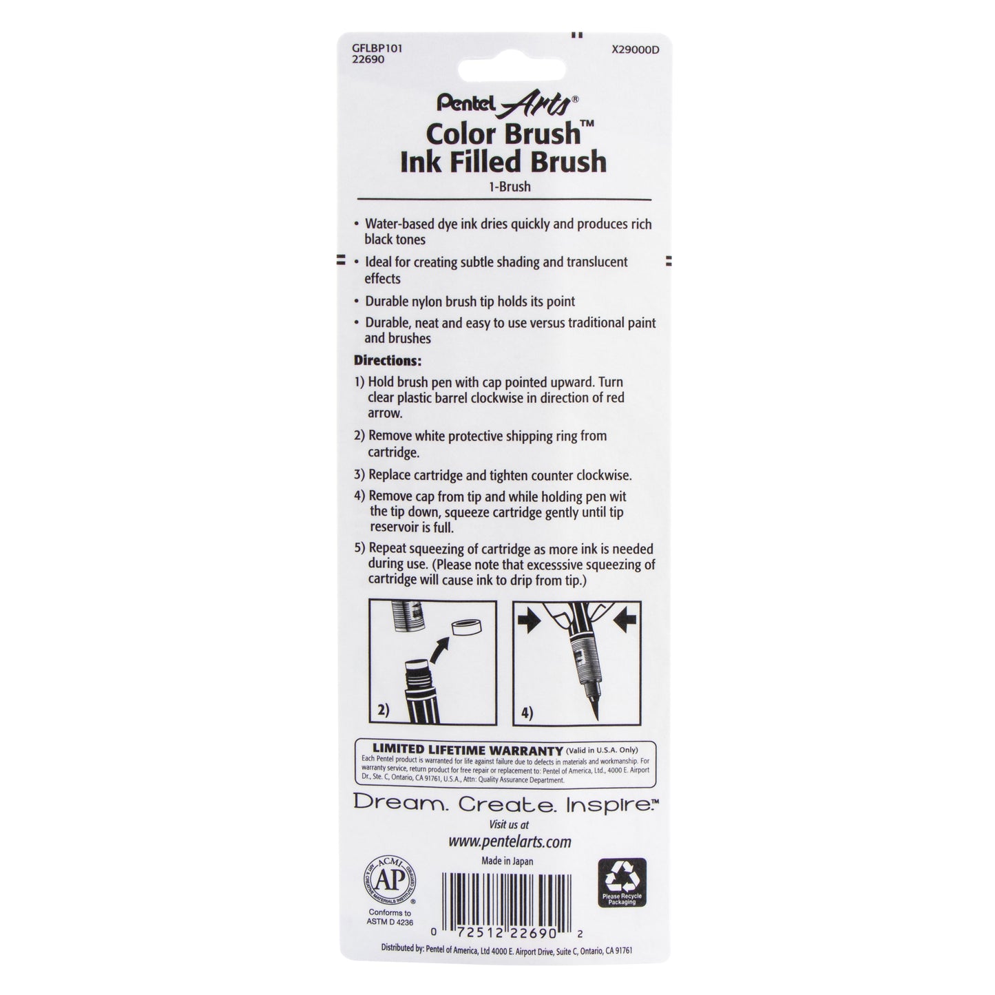 Pentel Arts Color Brush Black 1-Pk (GFLBP101)