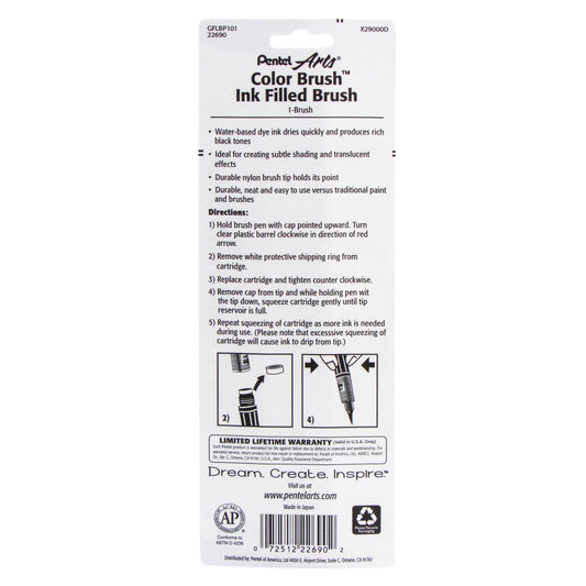 Pentel Arts Color Brush Black 1-Pk (GFLBP101)