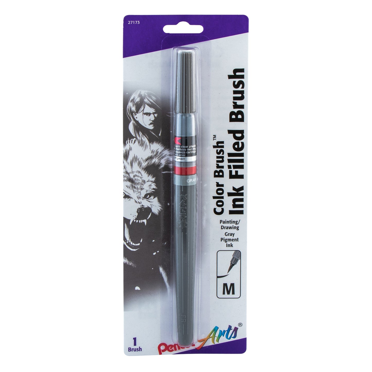Pentel Arts Color Brush with Pigment Ink, Gray Ink, 1-pk (GFPBP137)