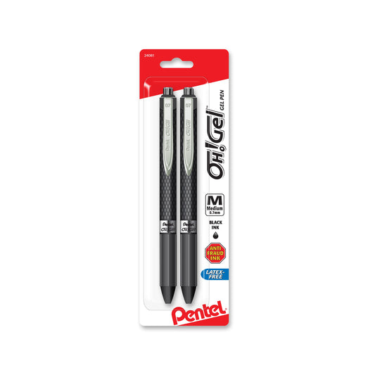 OH! Gel Retractable Gel Pen, Medium Line, Black Ink 2-Pk (K497BP2A)