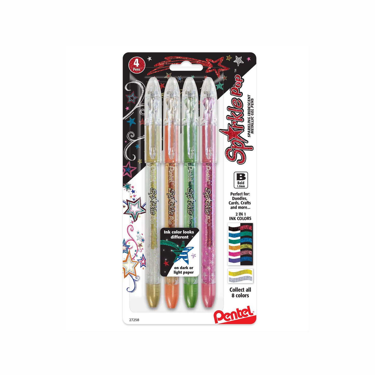 Sparkle Pop Metallic Gel Pen, (1.0mm) Bold Line, Asstd Ink/Mixed Inner (FDPX)(ZVCA), 4-Pk (K91BP4)