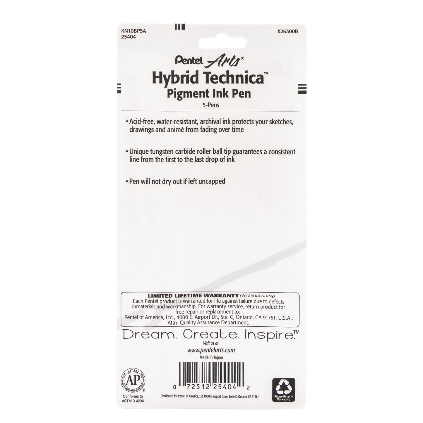 Pentel Arts Hybrid Technica (0.3/0.4/0.5/0.6/0.8mm) Gel Pen, Black Ink 5-Pk (KN10BP5A)