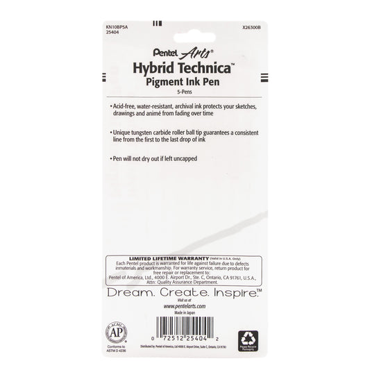 Pentel Arts Hybrid Technica (0.3/0.4/0.5/0.6/0.8mm) Gel Pen, Black Ink 5-Pk (KN10BP5A)
