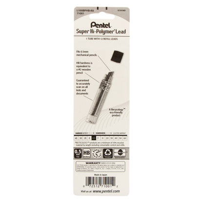 Super Hi-Polymer Lead Refill (0.5mm), HB 12 pcs/Tube 1-Pk (L100BPHB-K6)