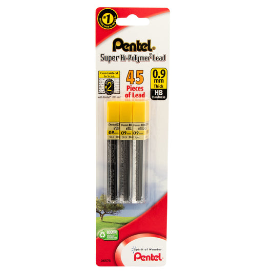 Super Hi-Polymer Lead Refill (0.9mm), HB 15 pcs/Tube 3-Pk (L509BP3HB-K6)