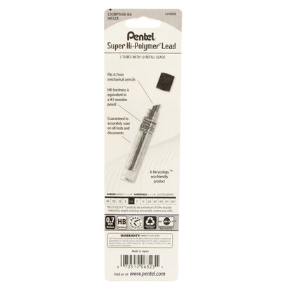 Super Hi-Polymer Lead Refill (0.7mm), HB 12 pcs/Tube 3-Pk (L50BP3HB-K6)