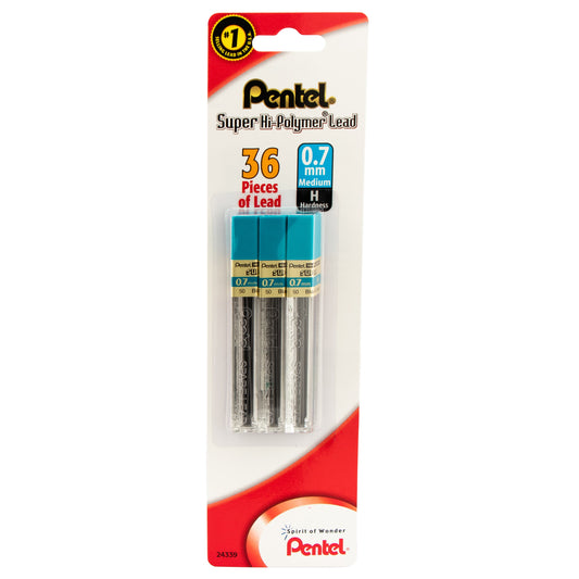 Super Hi-Polymer Lead Refill (0.7mm), H 12 pcs/Tube 3-Pk (L50BP3H)