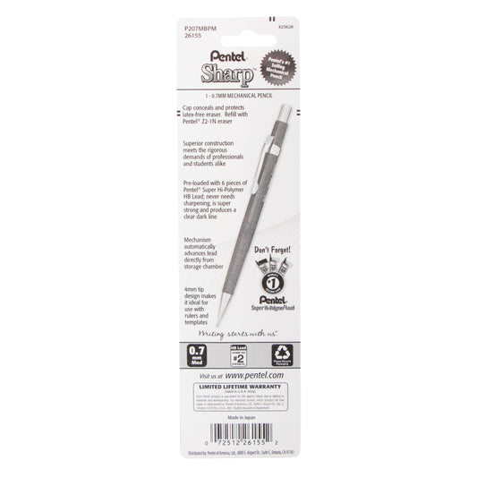 Sharp Mechanical Pencil (0.7mm) Metallic Barrels, Assorted Barrel Colors, 1-Pk (P207MBPM)