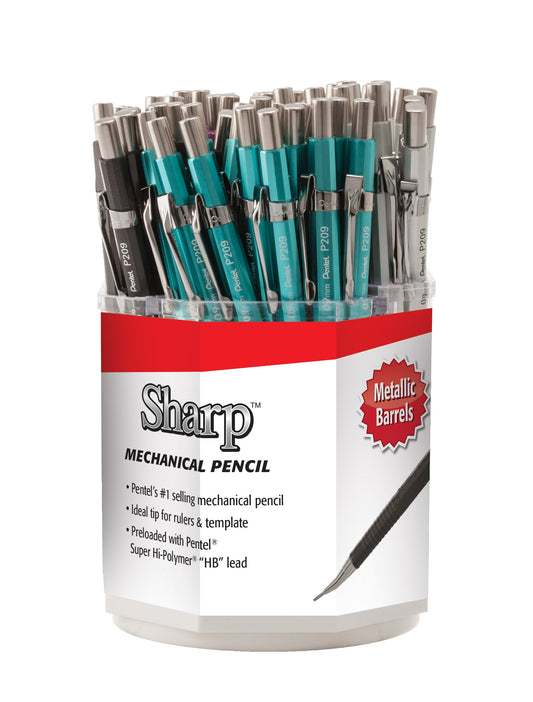 Sharp Mechanical Pencil, (0.9mm) Metallic Barrels, Assorted Barrel Colors (K/N/P/Z), 
Open Stock Spinner Display - 60 Pieces (P209M-5)