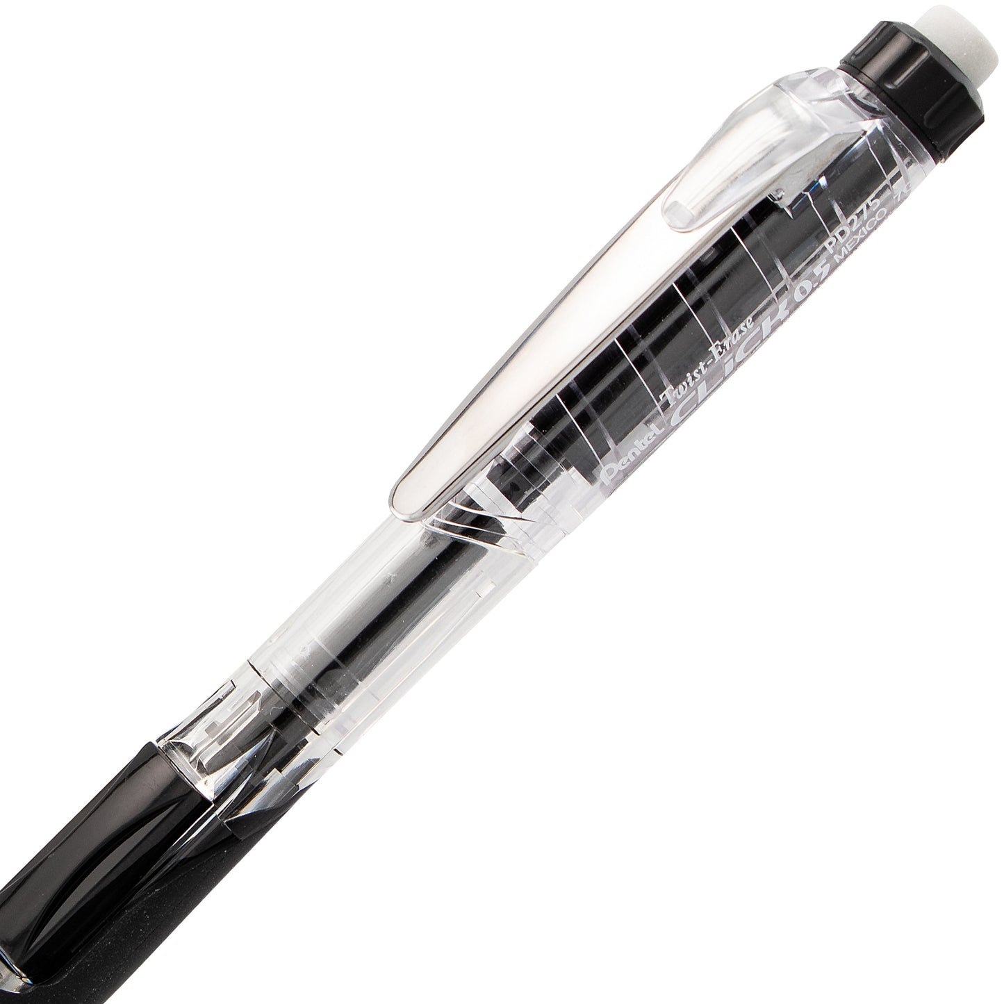 Twist-Erase Click Mechanical Pencil (0.5mm) Clear Barrel, Black Grip (PD275TA)