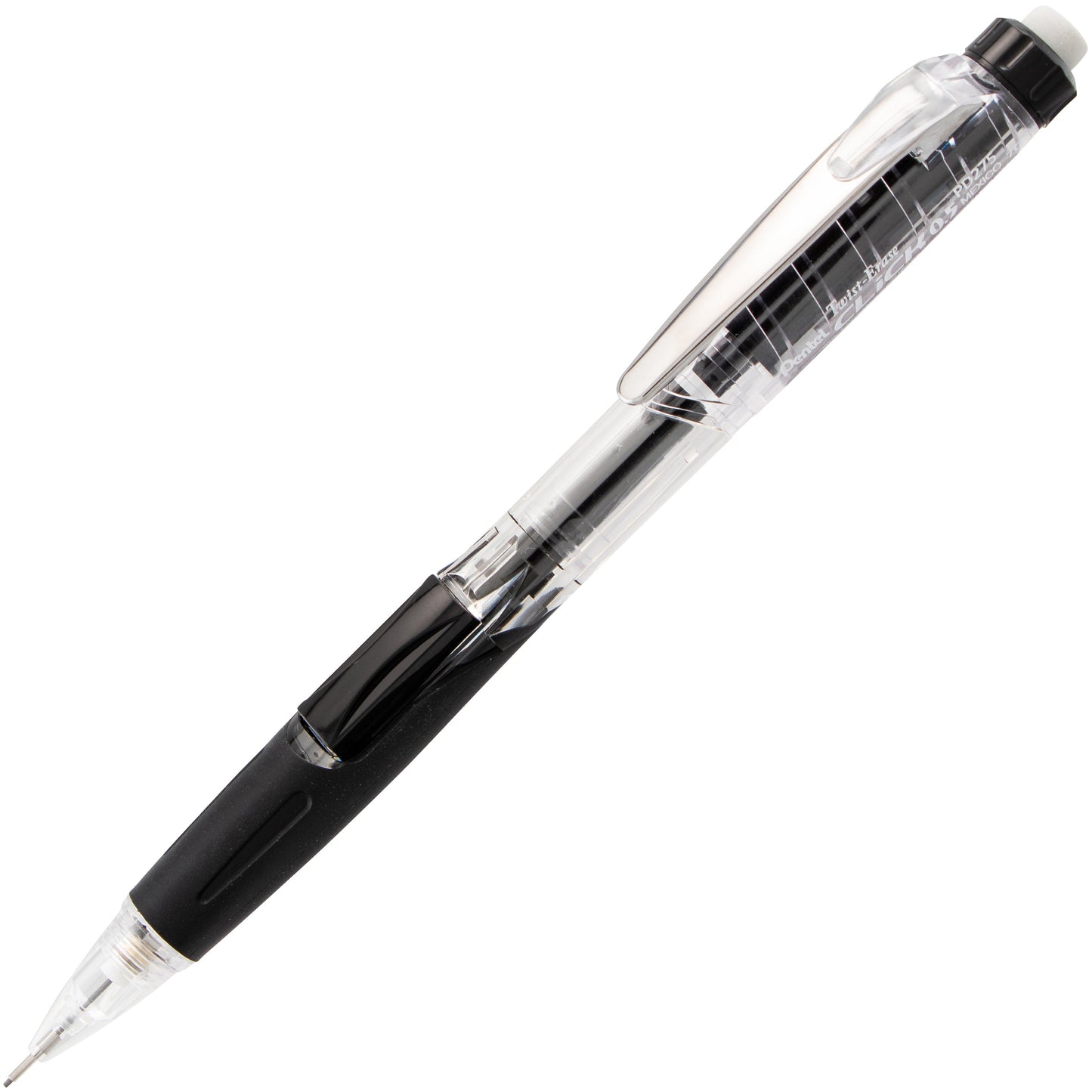 Twist-Erase Click Mechanical Pencil (0.5mm) Clear Barrel, Black Grip (PD275TA)