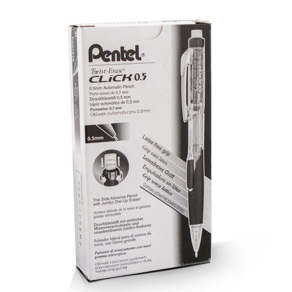 Twist-Erase Click Mechanical Pencil (0.5mm) Clear Barrel, Black Grip (PD275TA)