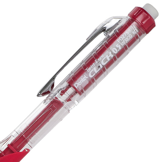 Twist-Erase Click Mechanical Pencil (0.5mm) Clear Barrel, Red Grip (PD275TB)