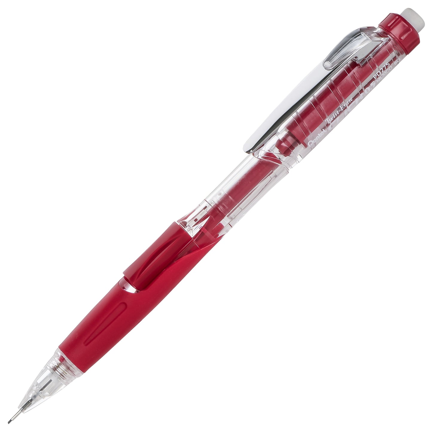 Twist-Erase Click Mechanical Pencil (0.5mm) Clear Barrel, Red Grip (PD275TB)
