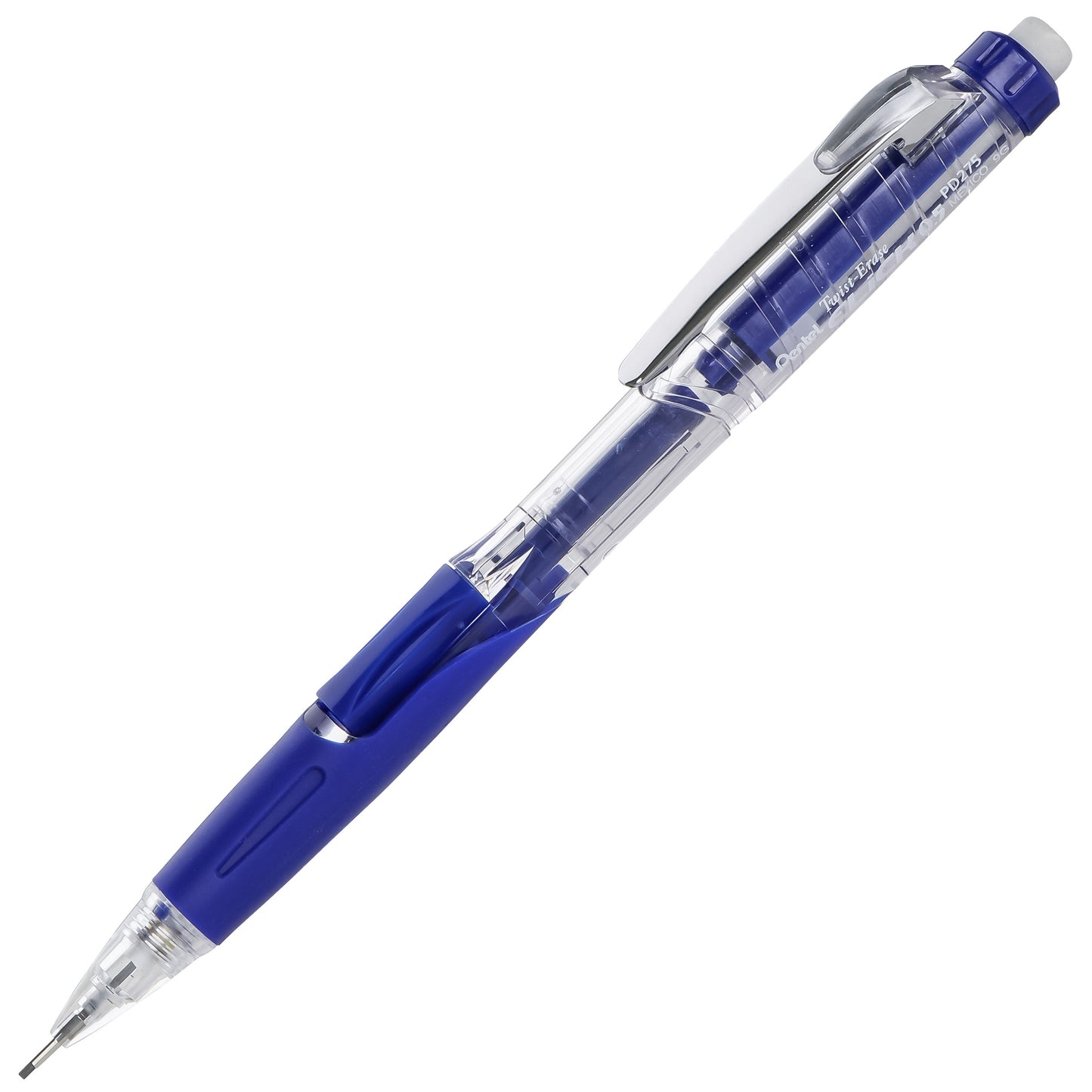 Twist-Erase Click Mechanical Pencil (0.5mm) Clear Barrel, Blue Grip (PD275TC)