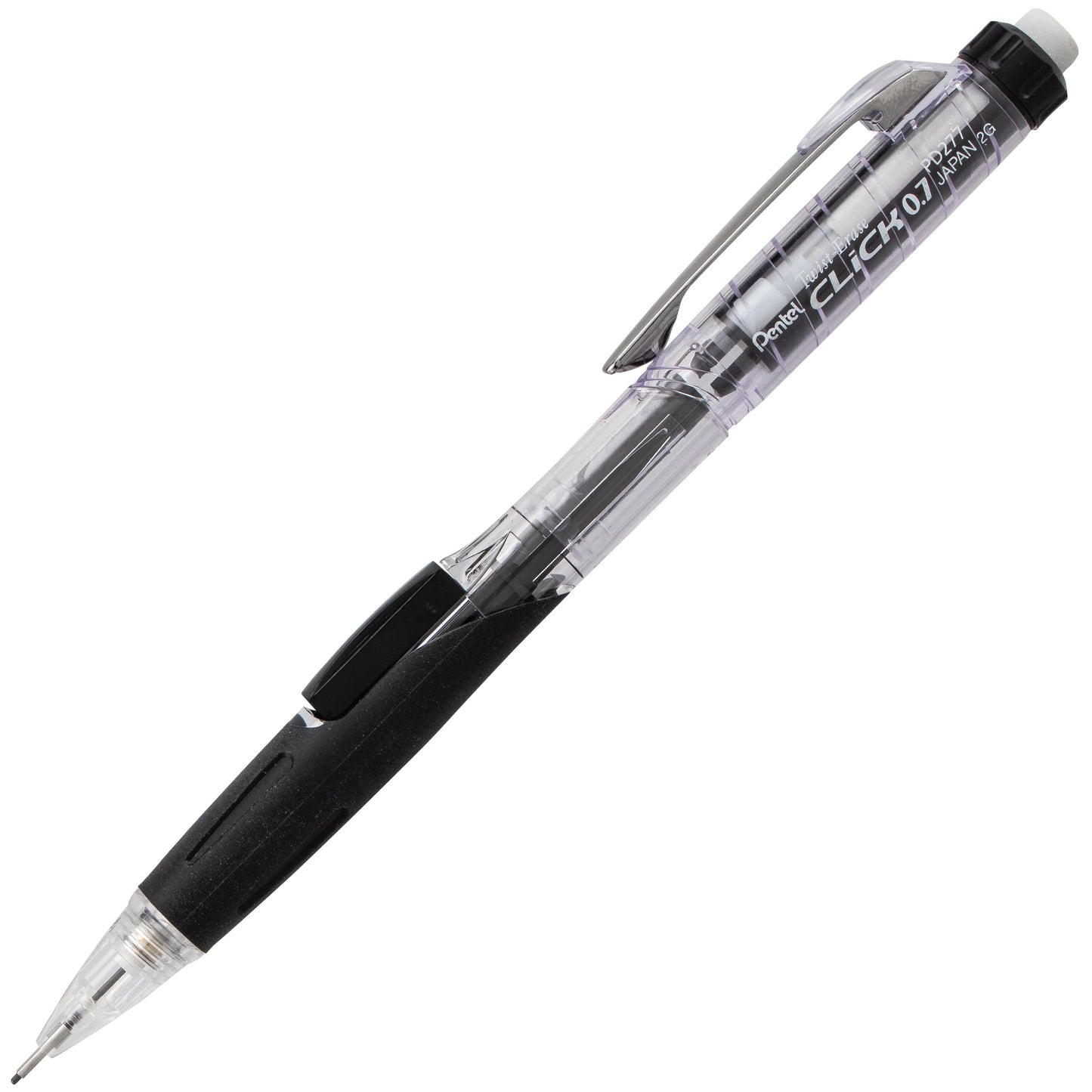 Twist-Erase Click Mechanical Pencil (0.7mm) Clear Barrel, Black Grip (PD277TA)