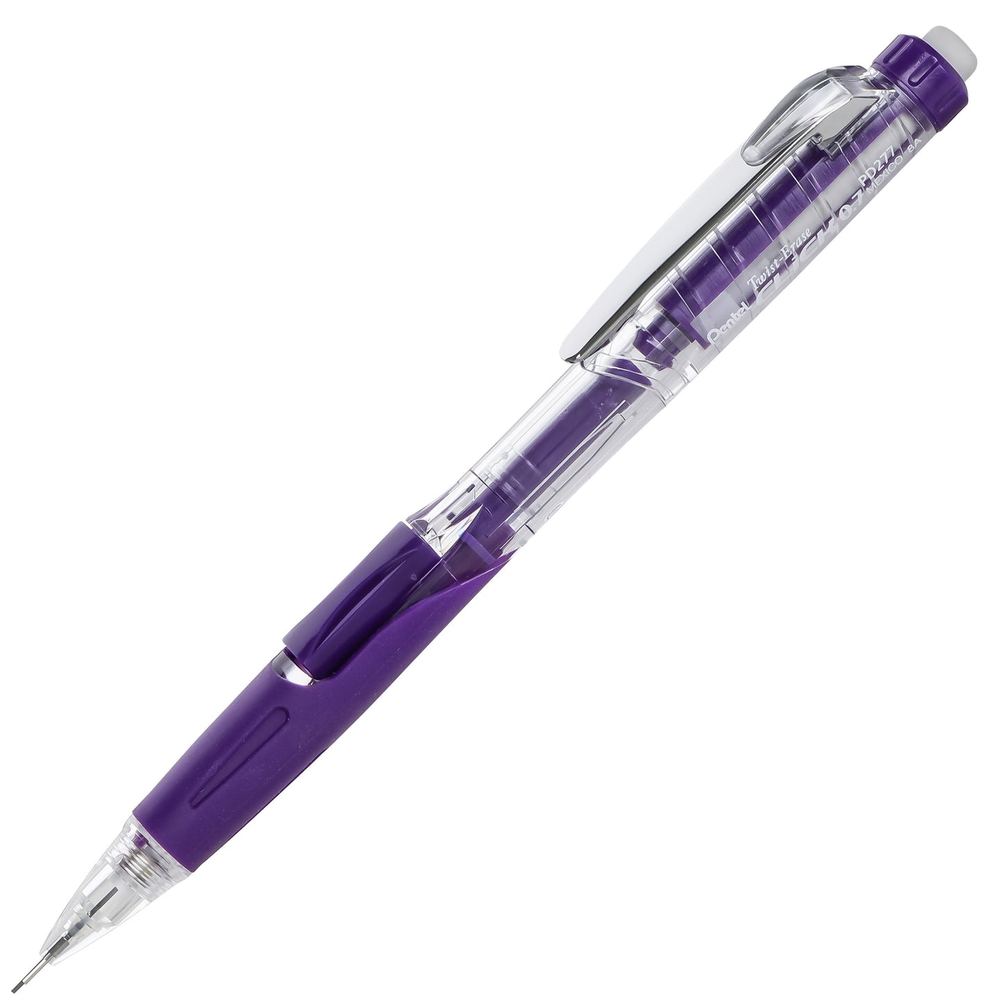 Twist-Erase Click Mechanical Pencil (0.7mm) Clear Barrel, Violet Grip (PD277TV)