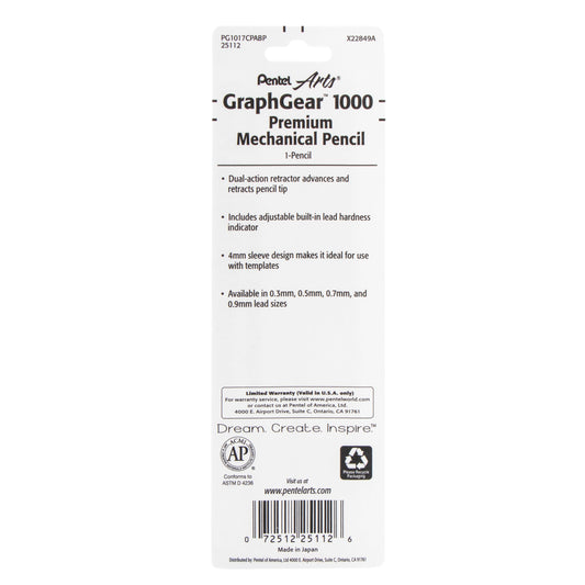 Pentel Arts GraphGear 1000 Automatic Drafting Pencil (0.7mm), 1-Pk (PG1017CPABP)