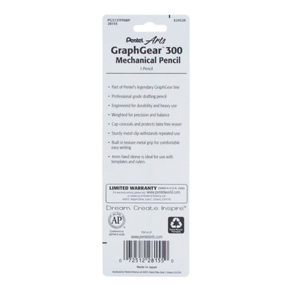 Pentel Arts GraphGear 300 Mechanical Pencil, (0.3mm) Extra-fine line, 1- Pack, Orange Barrel (PG313TFPABP)