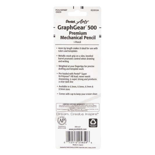 Pentel Arts GraphGear 500 Premium Drafting Pencil (0.3mm), Brown Barrel, 1-Pk (PG523EPABP)