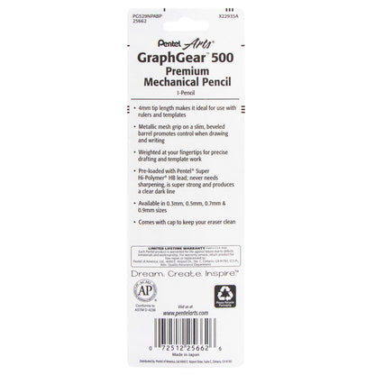 Pentel Arts GraphGear 500 Premium Drafting Pencil (0.9mm), Gray Barrel, 1-Pk (PG529NPABP)