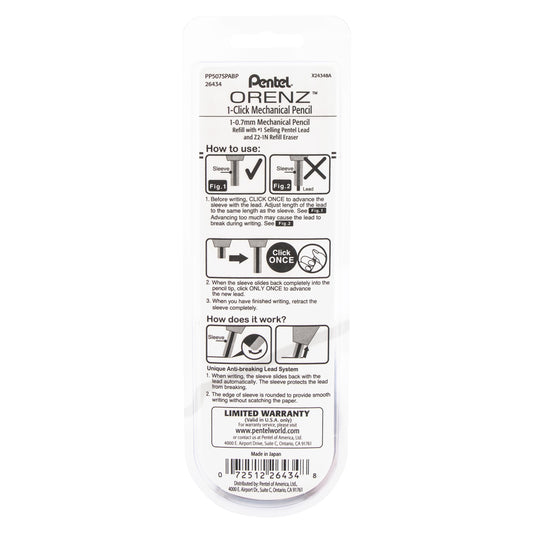 Pentel Arts ORENZ 1-Click Mechanical Pencil (0.7mm) Sky Blue Barrel, 1-Pk, Japan Style Graphics (PP507SPABP)
