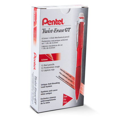 Twist-Erase GT (0.5mm) 1-CLICK Mechanical Pencil Transparent Red barrel (QE205B)