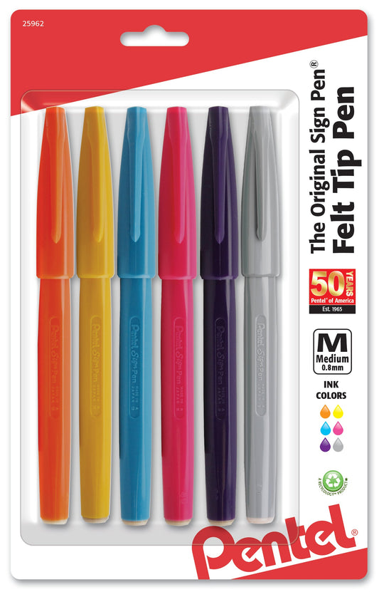 Sign Pen Assorted Ink (F/G/S/P/V/N) 6-Pk , Red Card (S520RBP6M)