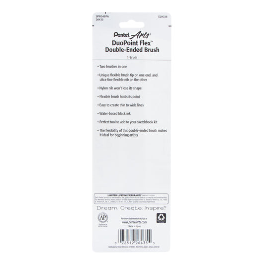 Pentel Arts DuoPoint FlexÃƒÆ’Ã‚Â¢ÃƒÂ¢Ã¢â€šÂ¬Ã…Â¾Ãƒâ€šÃ‚Â¢ Double Ended Brush, Black Ink, 1-Pk Carded (SFW34BPA)