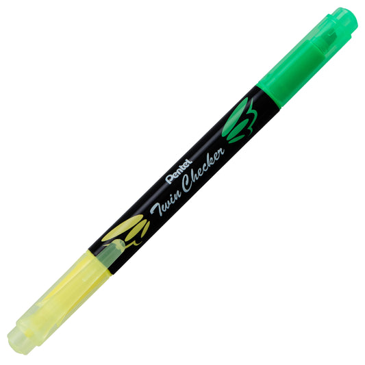 Twin Checker Dual-tip Highlighter, Chisel Tip, Yellow/Green Ink (SLW8-GK)